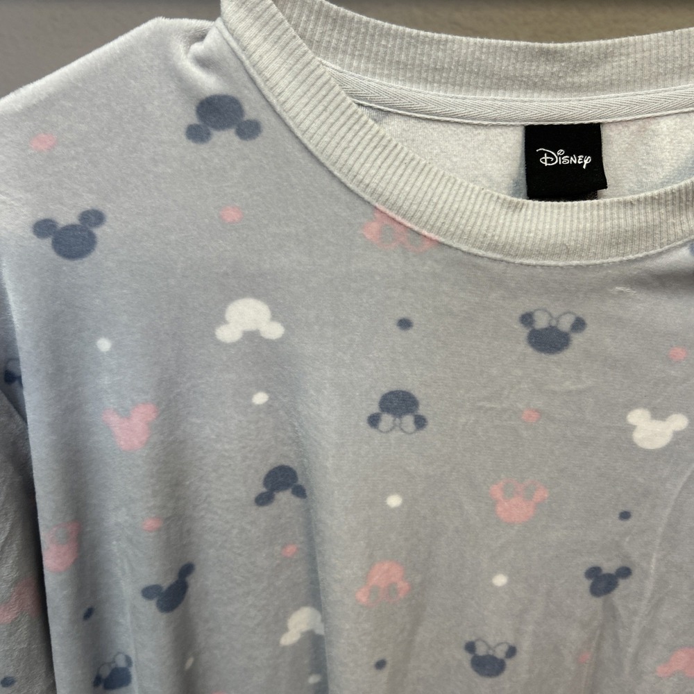Disney Mickey & Minnie Ladies Gray Silky Fleece Pajama Top Size Large Loungewear
